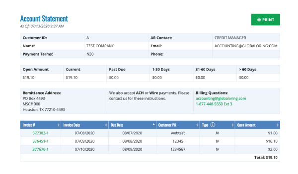 Account Statement Header Online Orders & Account Statements | Global O-Ring and Seal